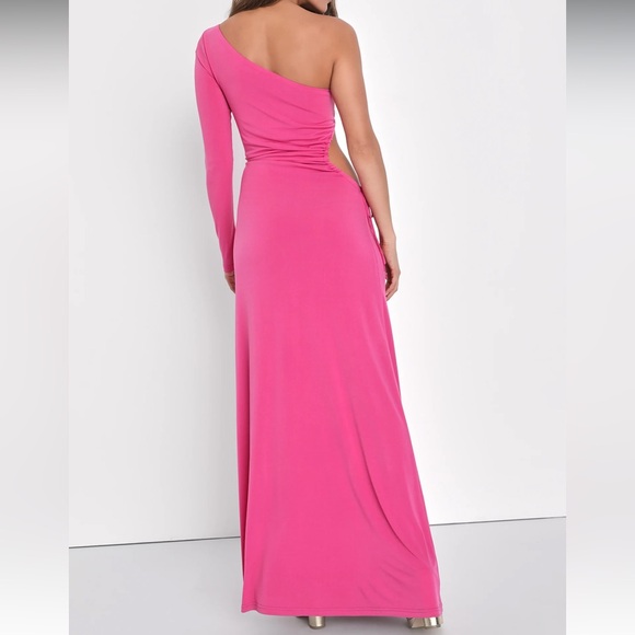 Lulu’s‎ Sweet Flirt Pink Long Sleeve One-Shoulder Cutout Maxi Dress - Picture 3 of 11
